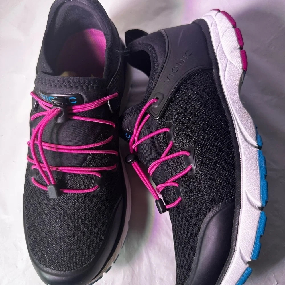 Vionic Women's Black Sneakers with Pink and Blue Accents